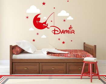 Boy Fishing on the Moon Decal-Customized Name Decal